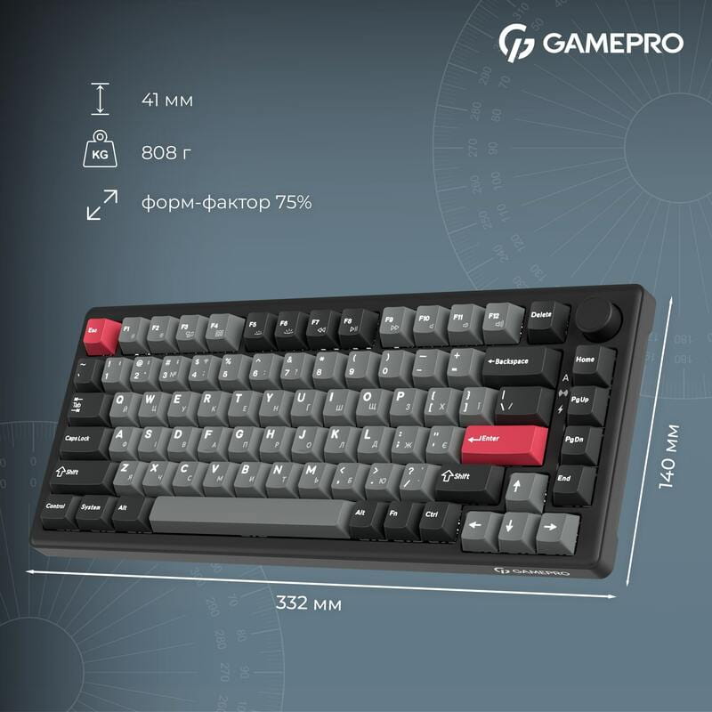Клавіатура бездротова GamePro Asgard Yord Keychron Super Red Switch Black (MK266BK)