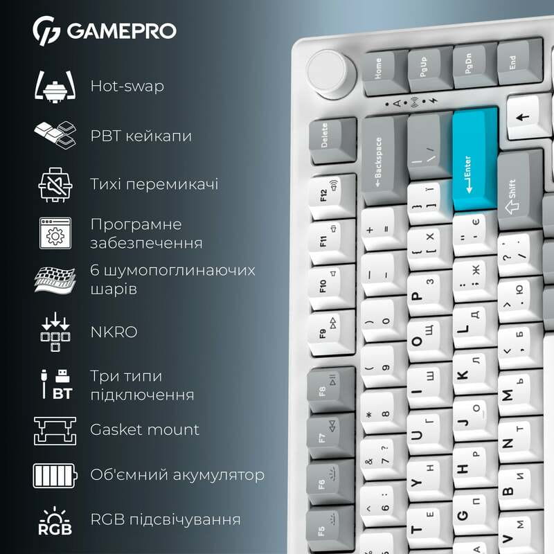 Клавіатура бездротова GamePro Asgard Yord Keychron Super Red Switch White (MK266WH)