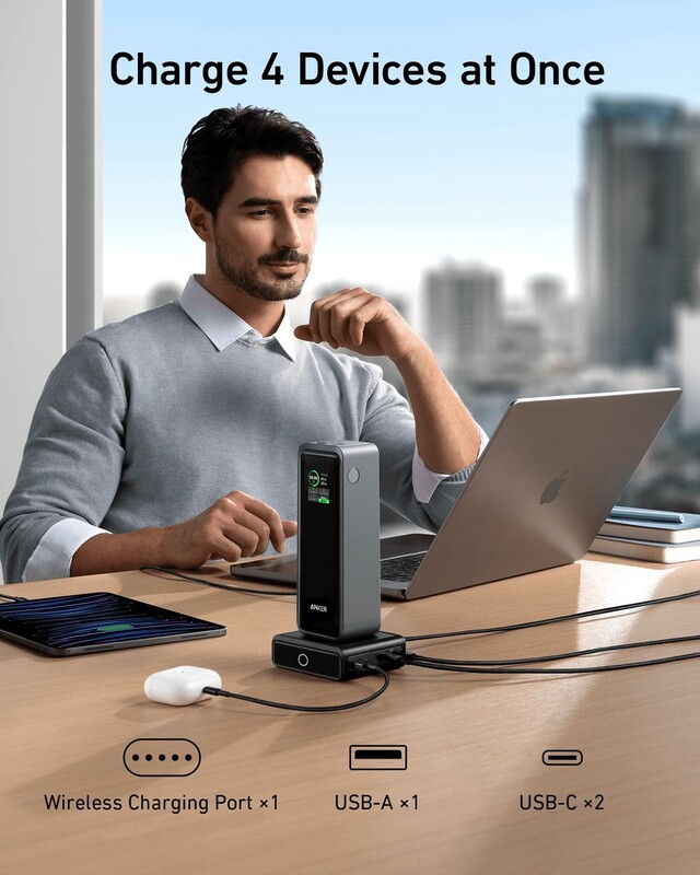 Сетевое зарядное устройство Anker Prime 100W, 2xUSB-C, 1xUSB-A, Pogo pin Black (A1902311)