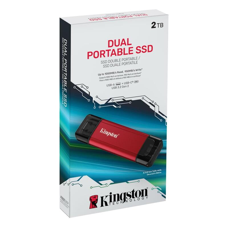 Накопитель внешний SSD 2TB Kingston Dual Portable Red (SPSD/2TB)