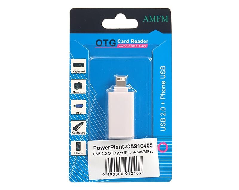 Переходник PowerPlant OTG USB2.0-Lightning, White (CA910403)