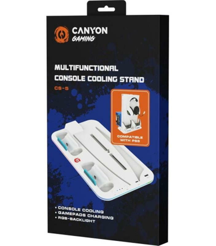 Мультифункціональна зарядна підставка Canyon CS-5 для PS5 White (CND-CSPS5W)