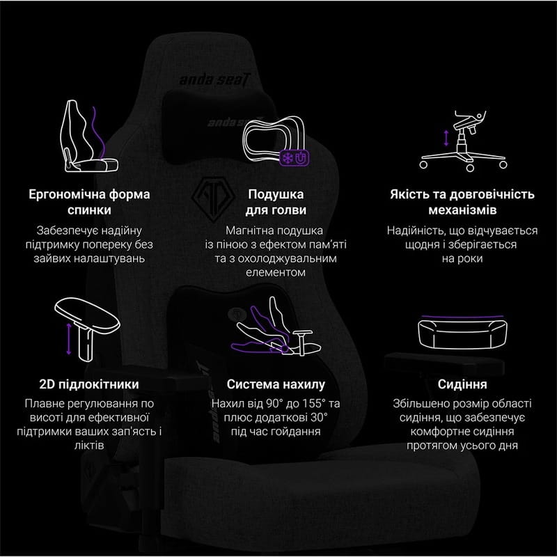 Кресло для геймеров Anda Seat Novis Plus Size XL Fabric Grey (AD23YC-XL-01-G-F-G04)