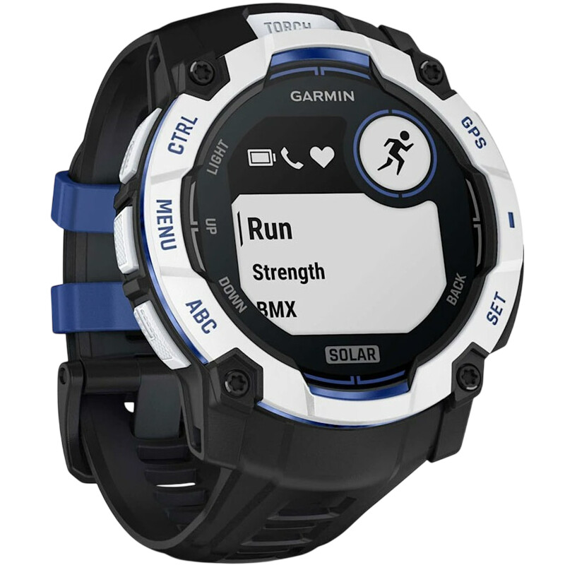 Смарт-часы Garmin Instinct 3 50mm Solar Whitestone with Black/Bolt Blue Silicone (010-02935-43)