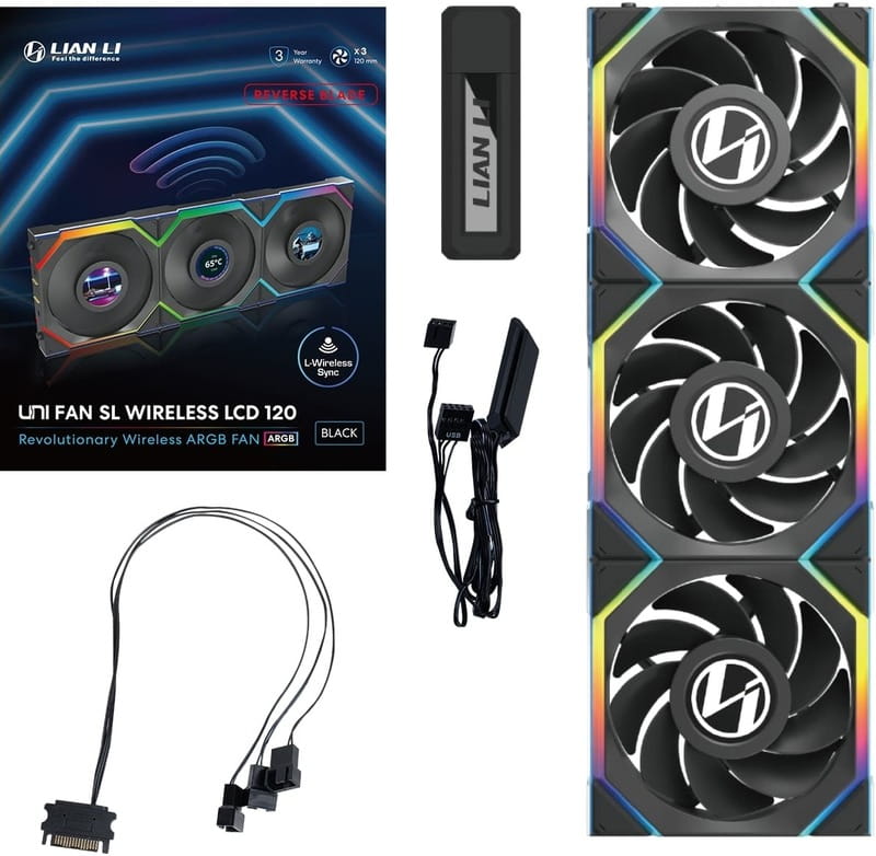 Вентилятор Lian Li Uni Fan SL Wireless LCD 120-3 Reverse Black (G99.12RSLLCD1W3B.00)