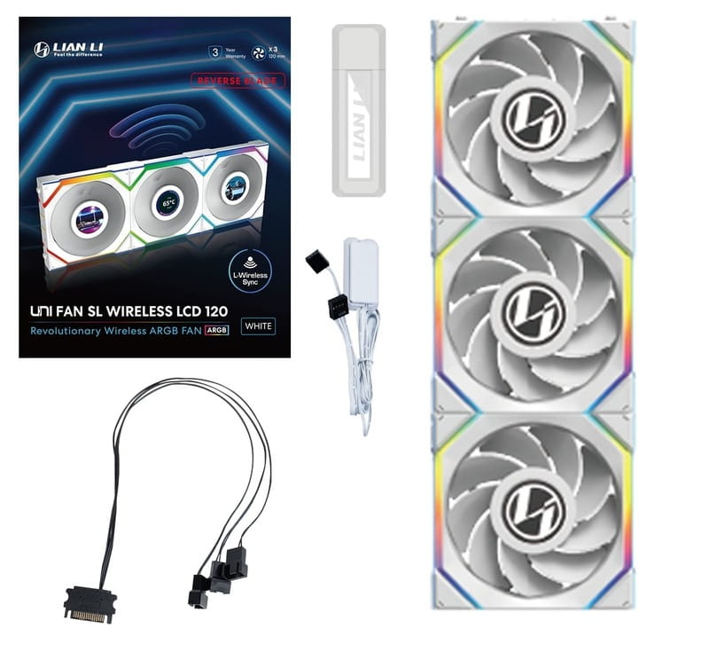 Вентилятор Lian Li Uni Fan SL Wireless LCD 120-3 Reverse White (G99.12RSLLCD1W3W.00)