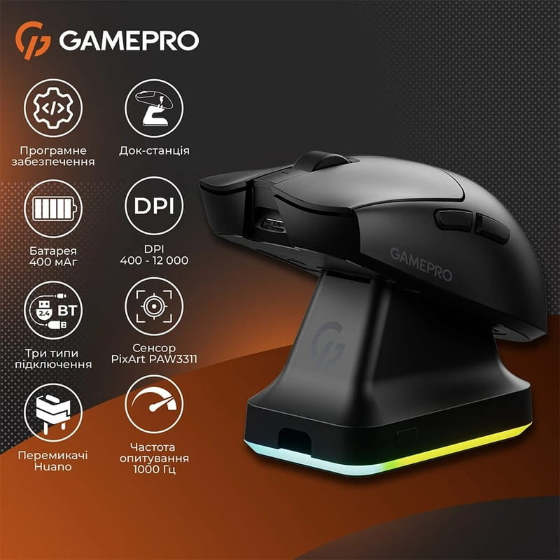 Мышь беспроводная GamePro Genesis Wizard Black (GM160B)