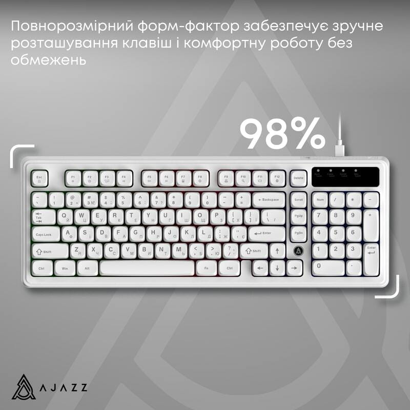 Клавиатура Ajazz AF98 Black USB-C White (AF98-W)