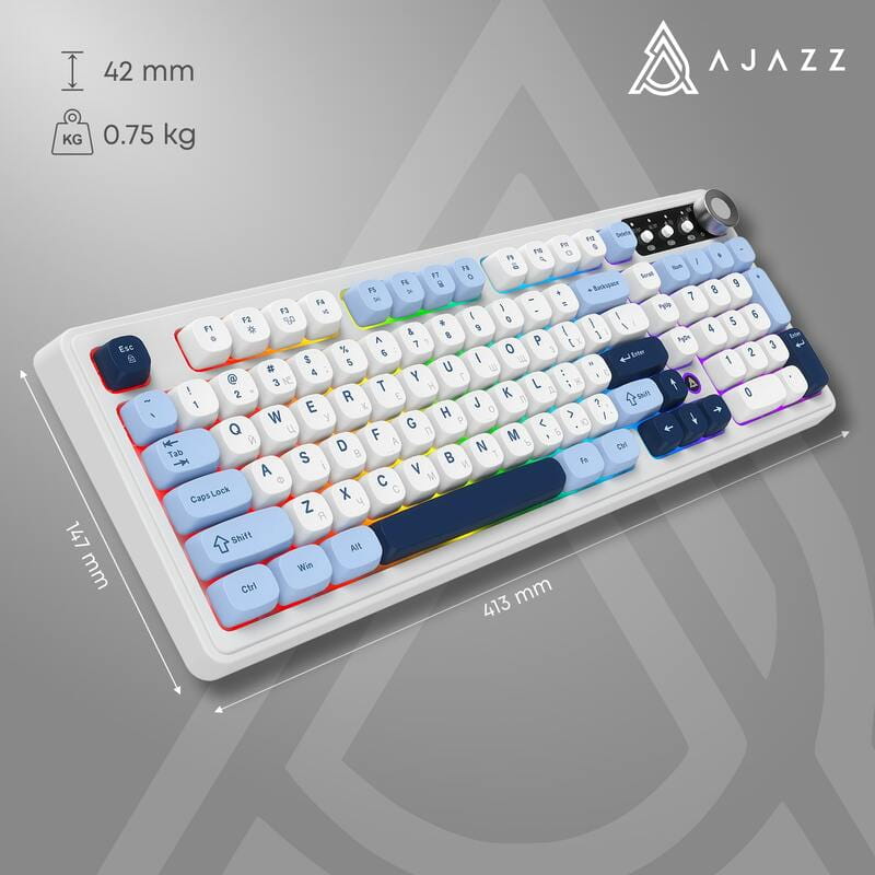 Клавіатура бездротова Ajazz AF98 Plus Glacier Blue (AF98-PLUS-GB)