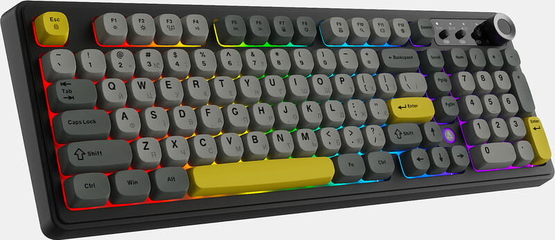 Клавіатура бездротова Ajazz AF98 Plus Black Gray Yellow (AF98-PLUS-BGY)