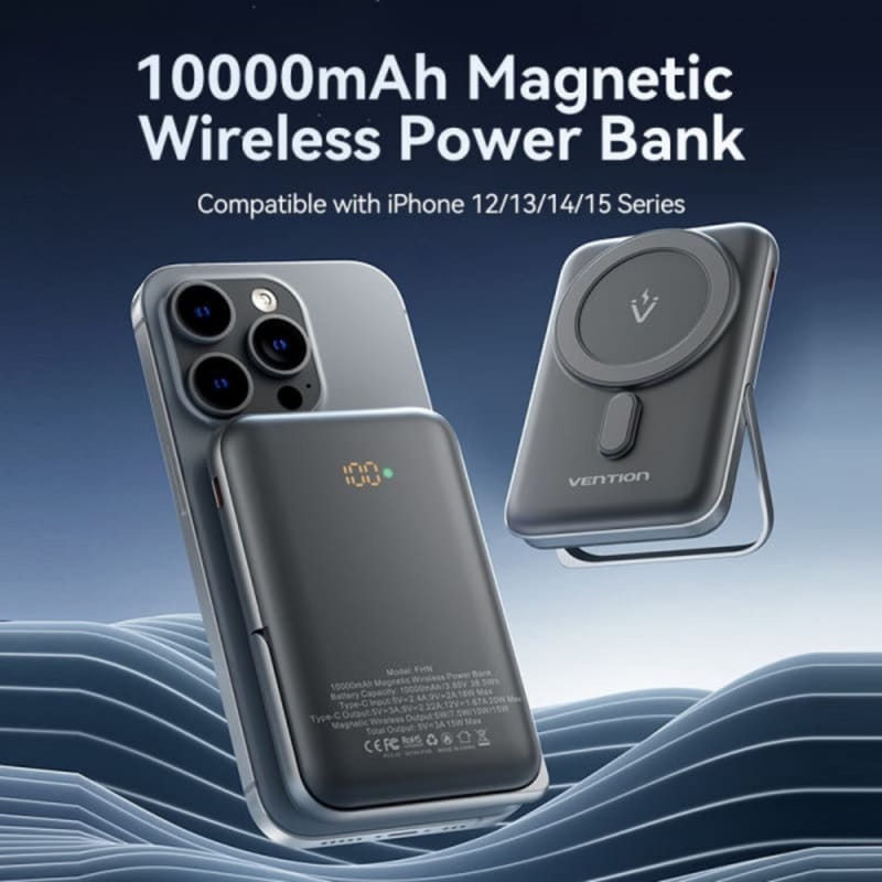 Універсальна мобільна батарея Vention Magnetic Wireless 10000mAh 20W Black (FHNB0)