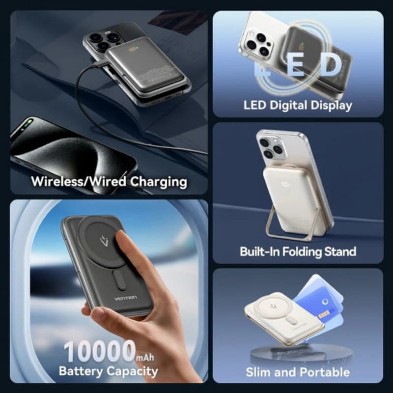 Універсальна мобільна батарея Vention Magnetic Wireless 10000mAh 20W White (FHNW0)