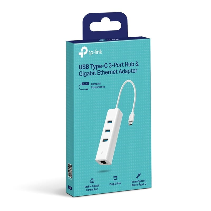Сетевой адаптер TP-Link UE330C (USB-C 3.0, 10/100/1000Mbps, 3xUSB 3.0 HUB)