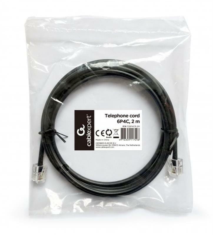 Кабель телефонний Cablexpert (TC6P4CR-2M) CCS, 6P4C, 2м, чорний