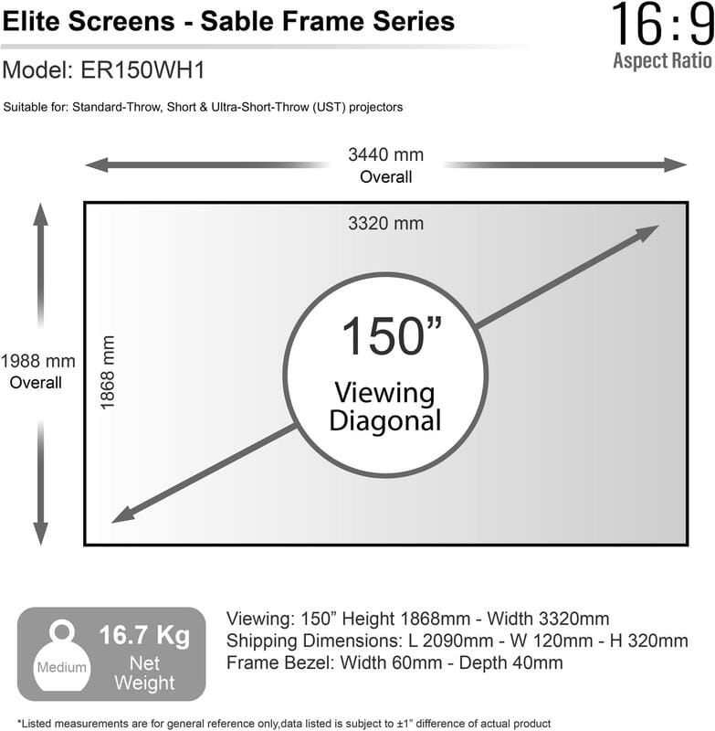 Проекційний екран Elite Screens 150" (332х187, 16:9) (ER150WH1)