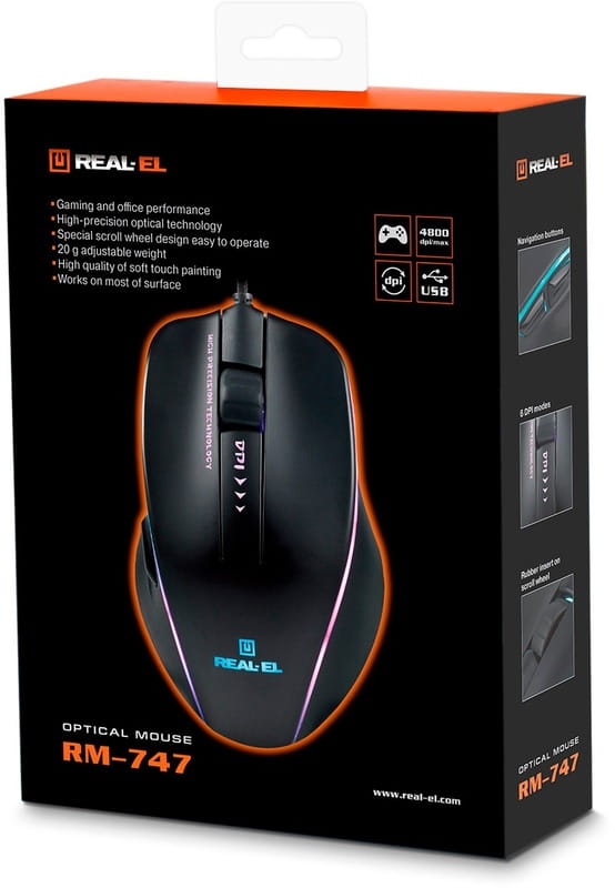 Мышь REAL-EL RM-747 Black (EL123200028)