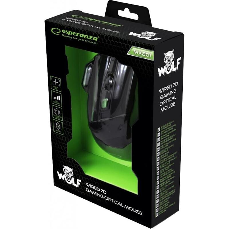 Мишка EsperanzaEGM201G Wolf Black/Green USB