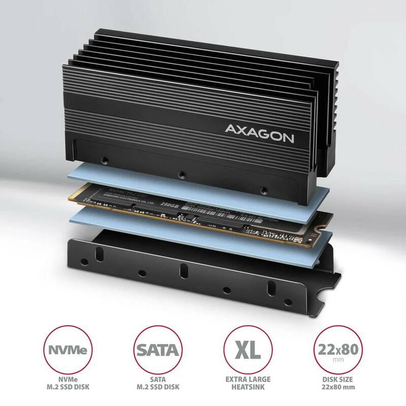 Радіатор охолодження для SSD Axagon M2 Black (CLR-M2XL)