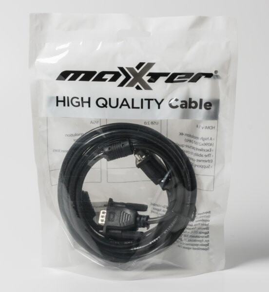 Кабель Maxxter VGA - VGA (M/M), HD15, 3+4C, с 2-мя ферритами, 3 м, черный (V-VGA-10) пакет