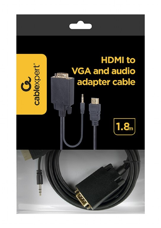 Кабель Cablexpert HDMI - VGA+3.5 мм V 1.4 (M/M), 1.8 м, черный (A-HDMI-VGA-03-6) пакет