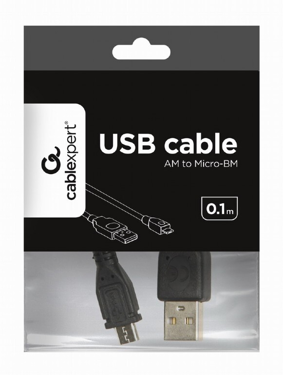 Кабель Cablexpert USB - micro USB V 2.0 (M/M), 0.1 м, черный (CCP-mUSB2-AMBM-0.1M)