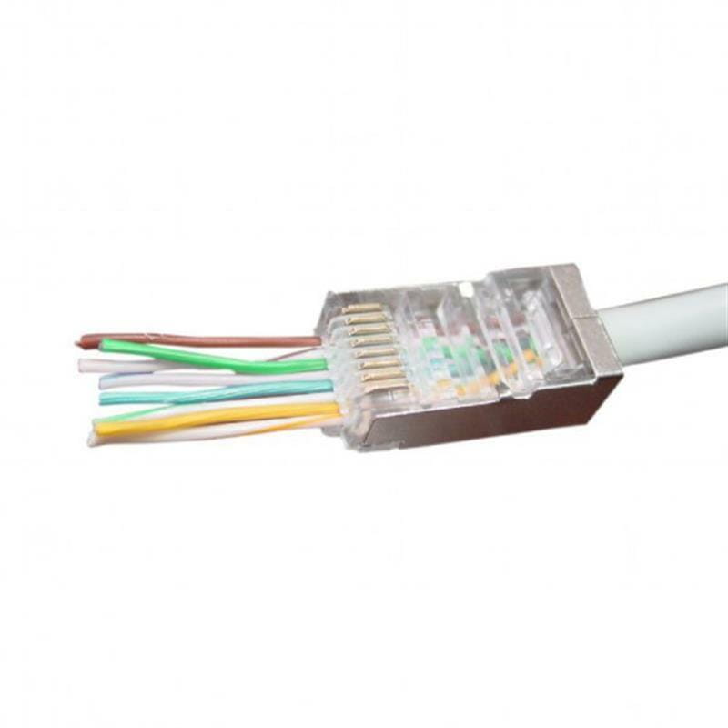 Коннектор RJ 45 Cablexpert (LC-PTF-01/10) экранированный, с золоченными контактами, со сквозными отверстиями (10 шт/уп)