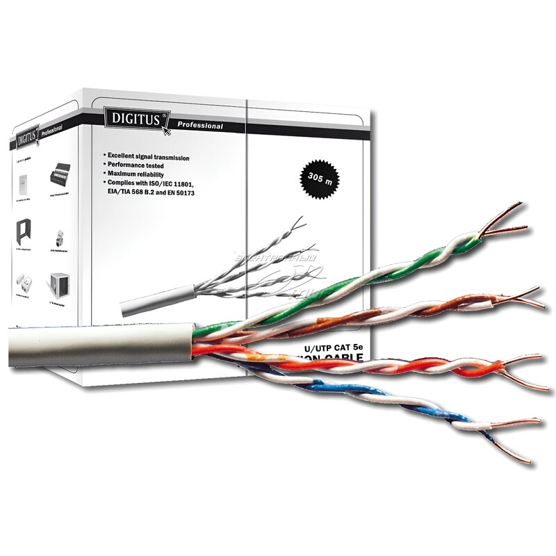 Кабель витая пара Digitus U-UTP cat.5e PVC Grey 305м (DK-1511-V-305-1)