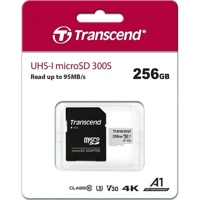 Карта пам`ятi MicroSDXC 256GB UHS-I/U3 Class 10 Transcend 300S A1 + SD-adapter (TS256GUSD300S-A)