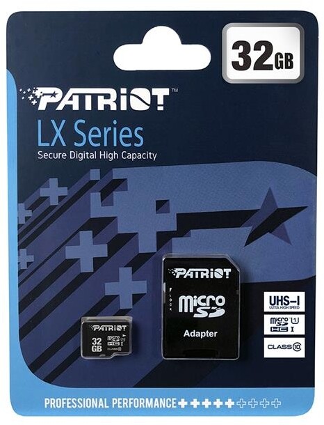 Карта памяти MicroSDHC  32GB UHS-I Class 10 Patriot LX + SD-adapter (PSF32GMCSDHC10)
