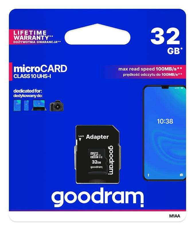 Карта памяти MicroSDHC  32GB UHS-I Class 10 Goodram + SD-adapter (M1AA-0320R12)