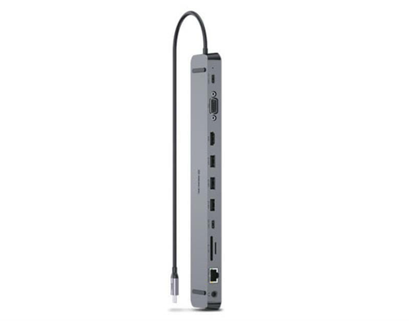 USB-хаб REAL-EL CQ-1000 USB3.0х3/USB-C/HDMI/VGA/RJ45/SD/TF/3.5 mm audio, 0.4m, Space Grey