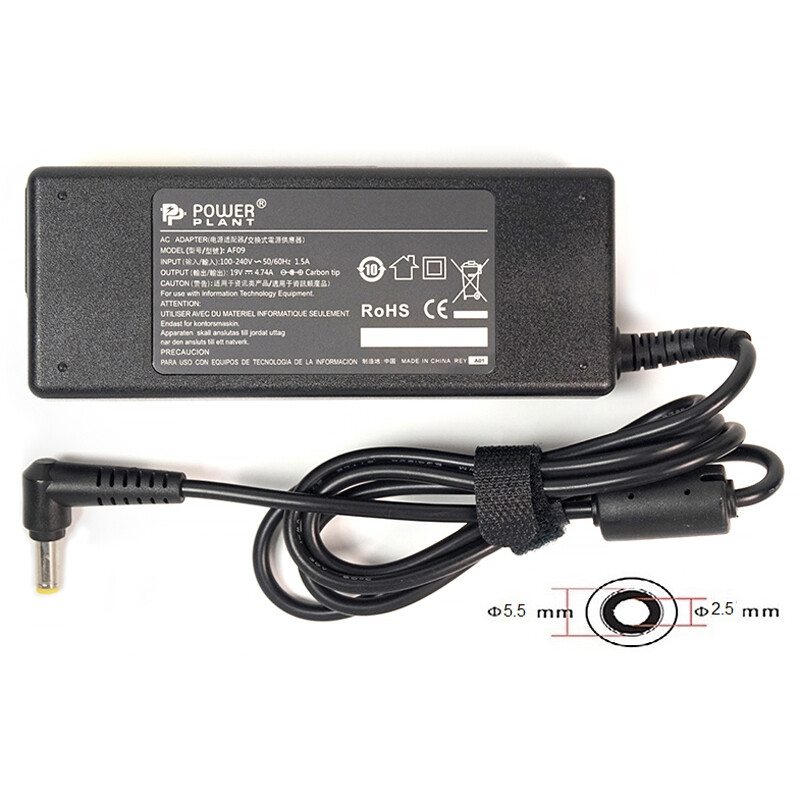 Блок живлення PowerPlant для ноутбука Asus 220V, 19V 90W 4.74A, 5.5х2.5мм (AS90F5525)