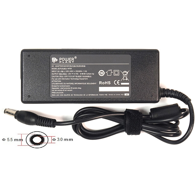 Блок живлення PowerPlant для ноутбука Samsung 220V, 19V 90W 4.74A, 5.5х3.0мм (SA90F5530)