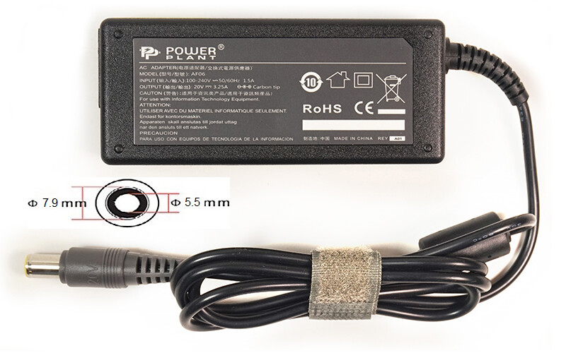 Блок живлення PowerPlant для ноутбука IBM/Lenovo 220V, 20V 65W 3.25A, 7.9х5.5мм (IB65H7955)