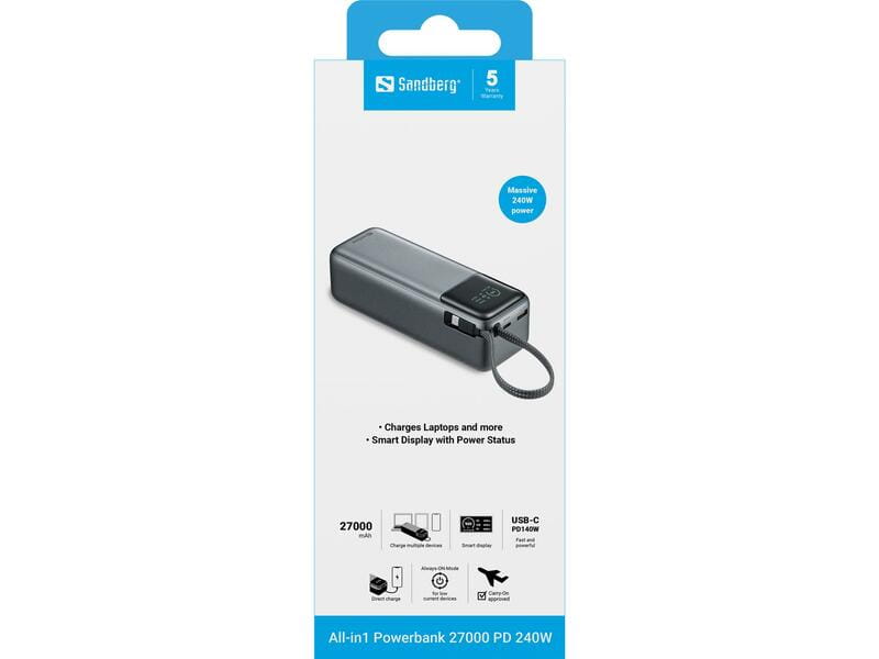 Універсальна мобільна батарея Sandberg All-in1 27000mAh PD 240W Grey (421-31)