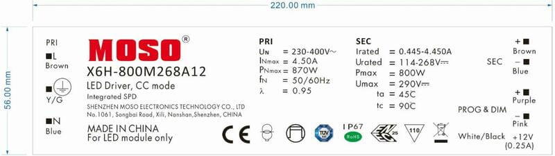 Блок питания Moso X6H-800M268A12, DC 800W, DIM 1-10V