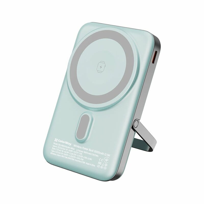 Універсальна мобільна батарея ColorWay 15W MagSafe & Watch Wireless 10000mAh Aquamarine (CW-PB100LPA2MT-WPDD)
