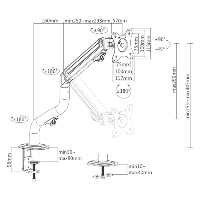 Настільне кріплення для монітора Brateck LDT71-C012N 17-32" Black (VESA100х100)