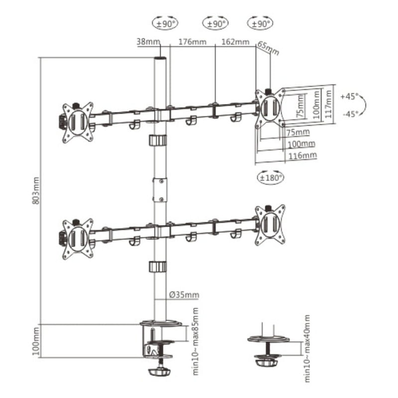 Настільне кріплення для монітора Brateck LDT66-C048 17-32" Black (VESA100х100)