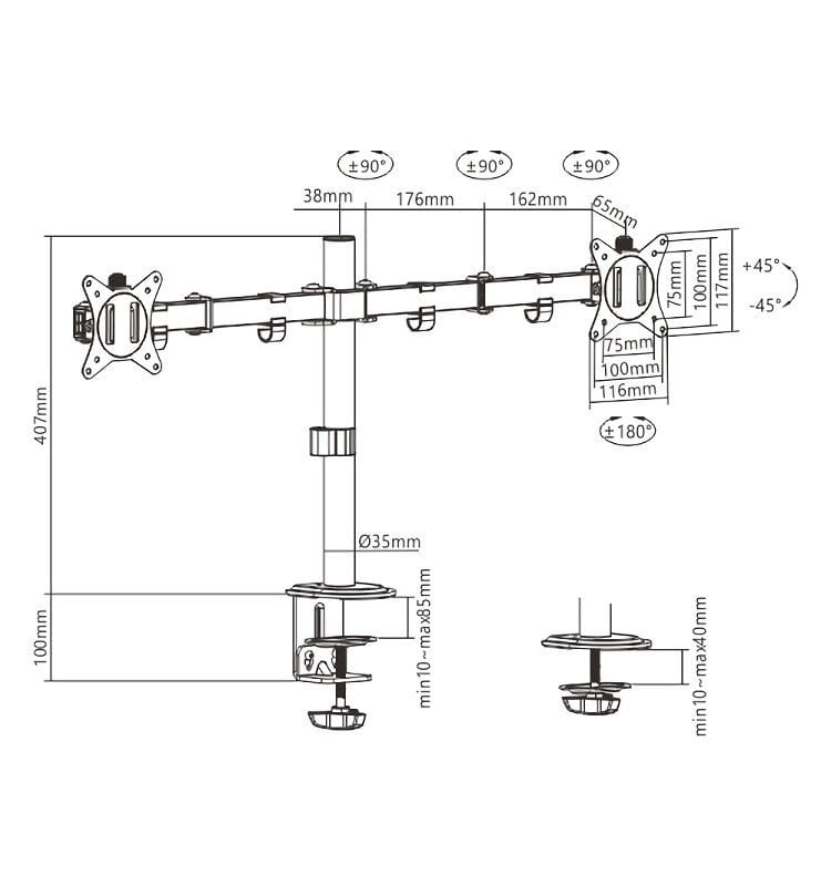 Настільне кріплення для монітора Brateck LDT66-C024 17-32" Black (VESA100х100)