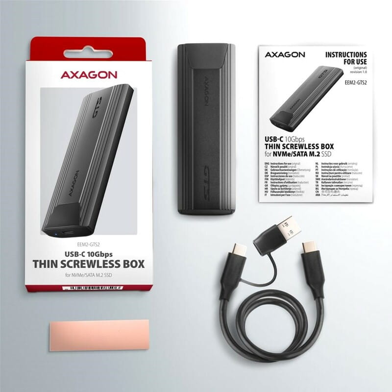 Внешний карман Axagon NVMe M.2 2230/2242/2260/2280 USB Type-C 3.2 Black (EEM2-GTS2)