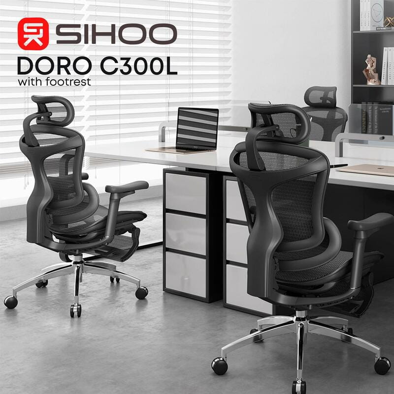 Крісло офісне Sihoo Doro C300L Mesh Black with footrest (Doro-C300L-A3-101-JT)