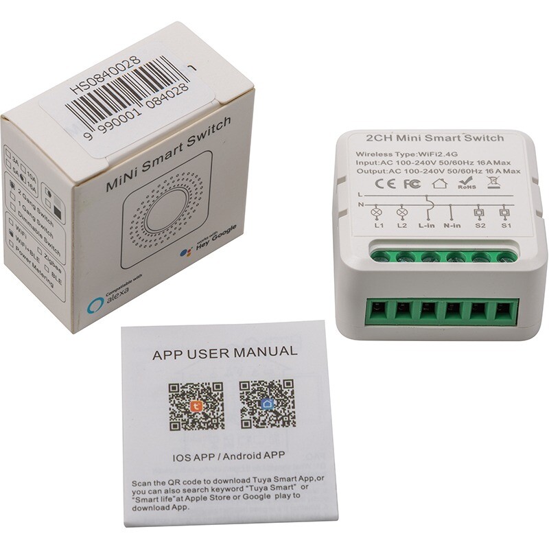 Розумний 2-канальний перемикач Wi-Fi Tuya (HS084028)