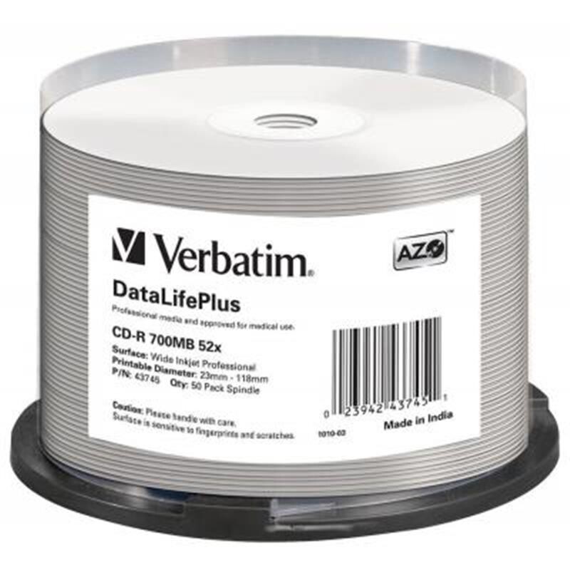 Диски CD-R Verbatim (43745) 700MB 52x Wide Printable, 50 шт Spindle