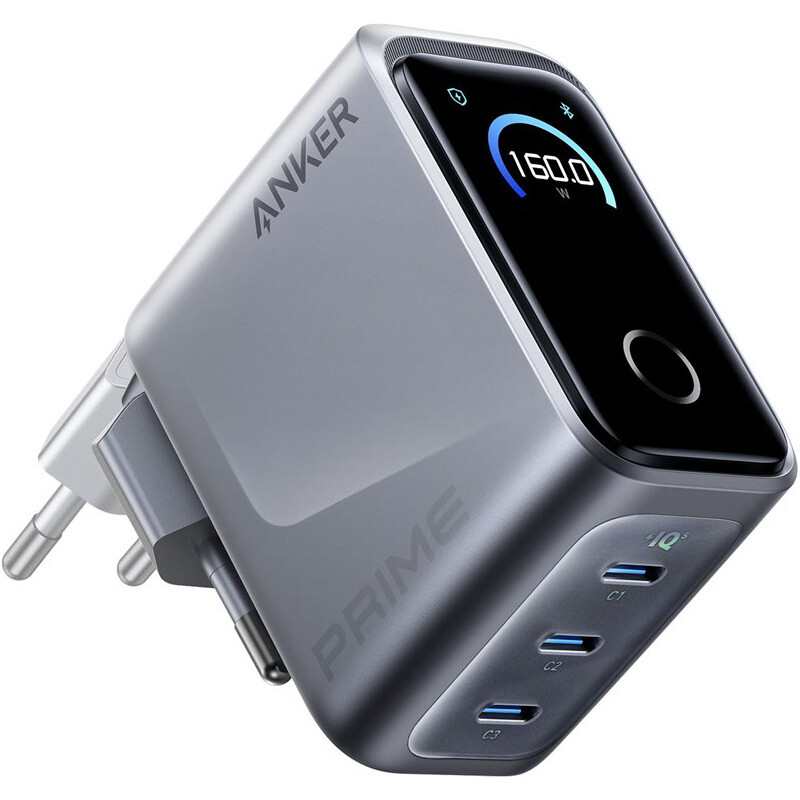 Сетевое зарядное устройство Anker GaN Prime Charger 160W, 3xUSB-C, Display Silver (A2687341)