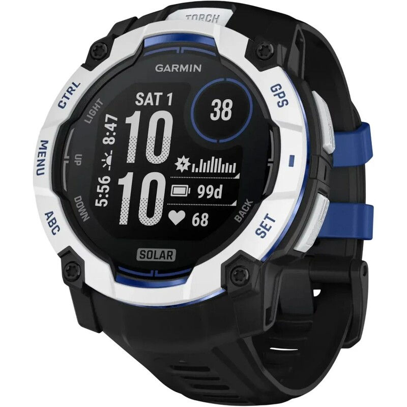 Смарт-часы Garmin Instinct 3 50mm Solar Whitestone with Black/Bolt Blue Silicone Band (010-02935-03)