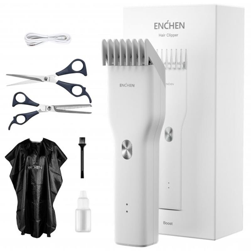 Машинка для стрижки Enchen Boost White Set + Пеньюар и ножницы