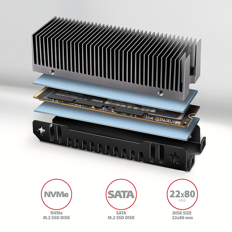 Радіатор охолодження для SSD Axagon M2 Black (CLR-M2XT)