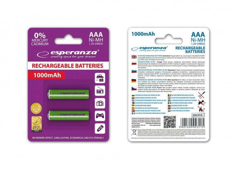 Акумулятор Esperanza Ni-MH AAA/HR03 1000 mAh BL 2шт Green