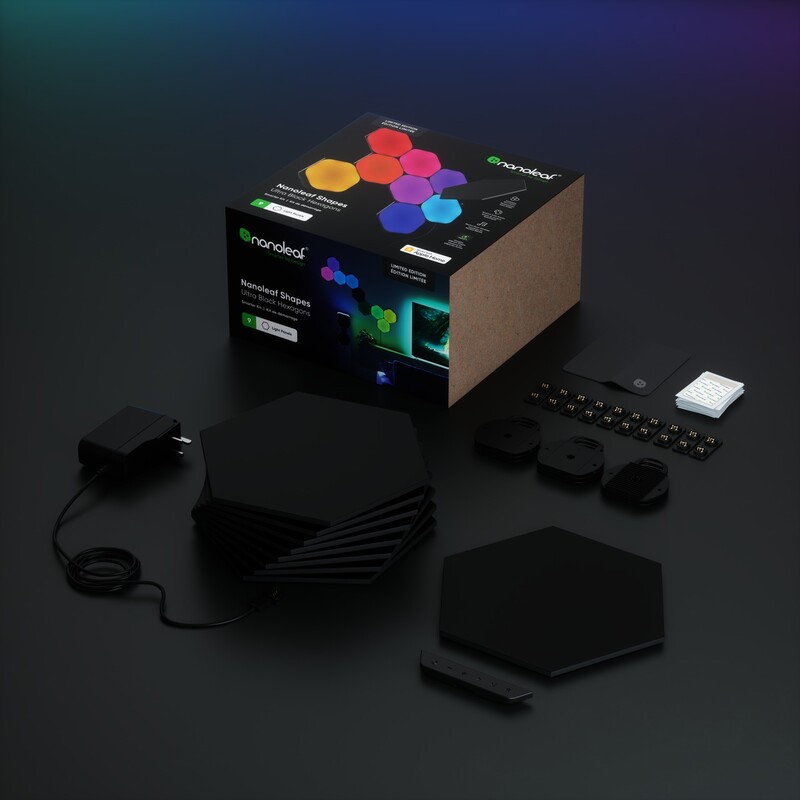 Розумна система освітлення Nanoleaf Shapes Ultra Black Hexagons Starter Kit, Apple HomeKit, 9 шт. (NL42-0102HX-9PK)